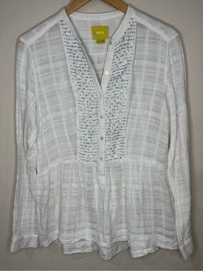 Maeve by Anthropologie White Tunic Blue & Silver Sequins Top Women’s Size 10